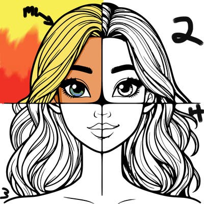 a realistic girl split into four parts