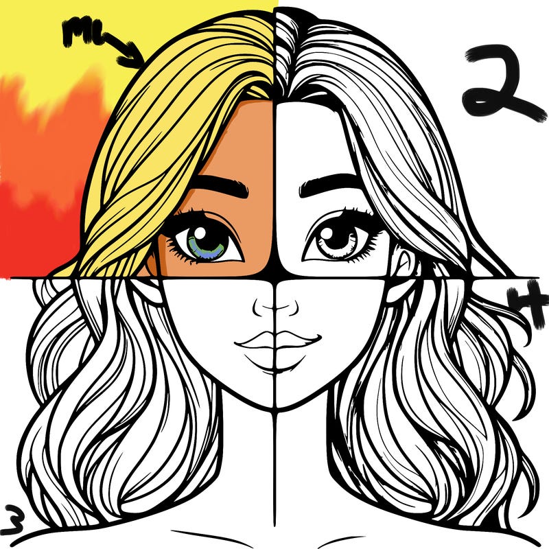 a realistic girl split into four parts