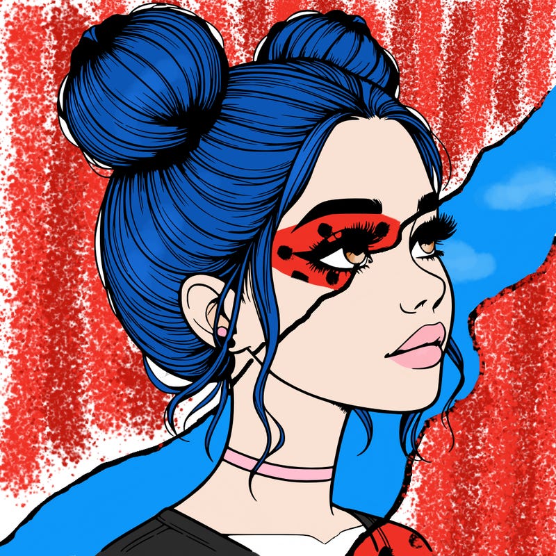 realistic girl with buns on the top of her head