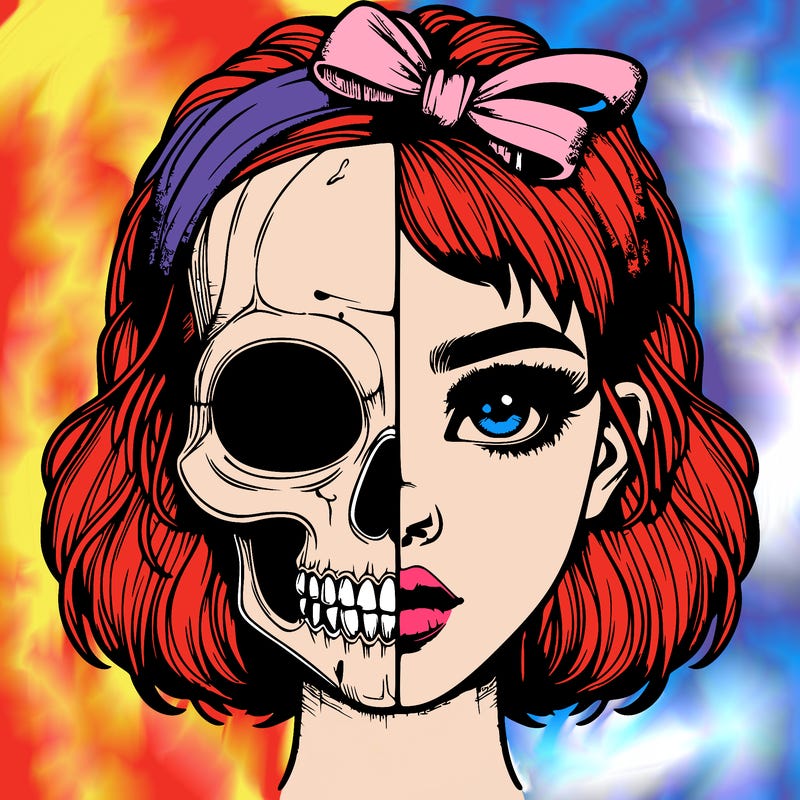 realistic girl with half skull mask