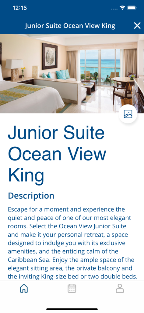 Junior Suite Ocean View King room details and description in the Fiesta Americana Travelty app