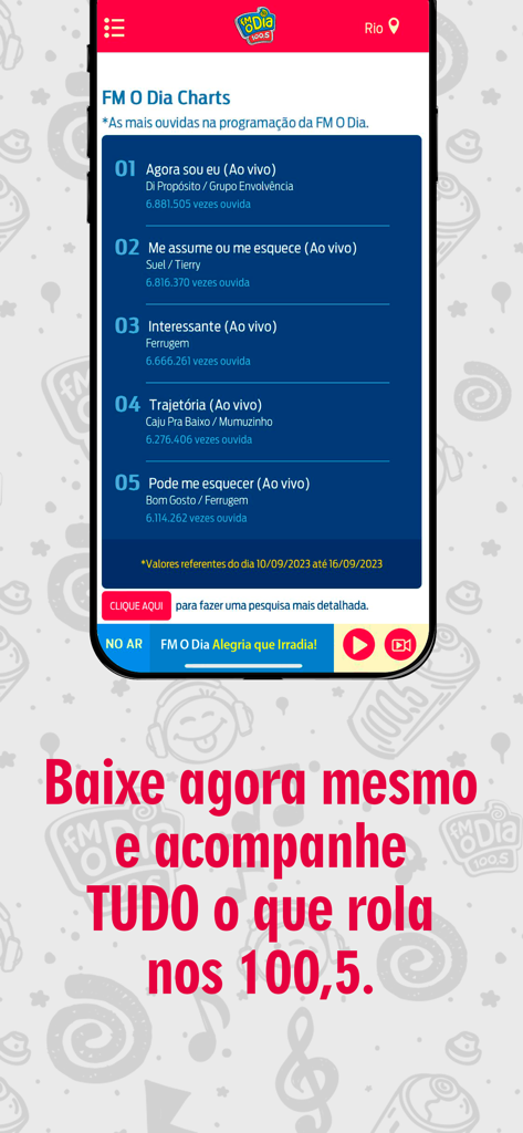 FM O Dia! - FM O Dia app displaying the top music charts and rankings