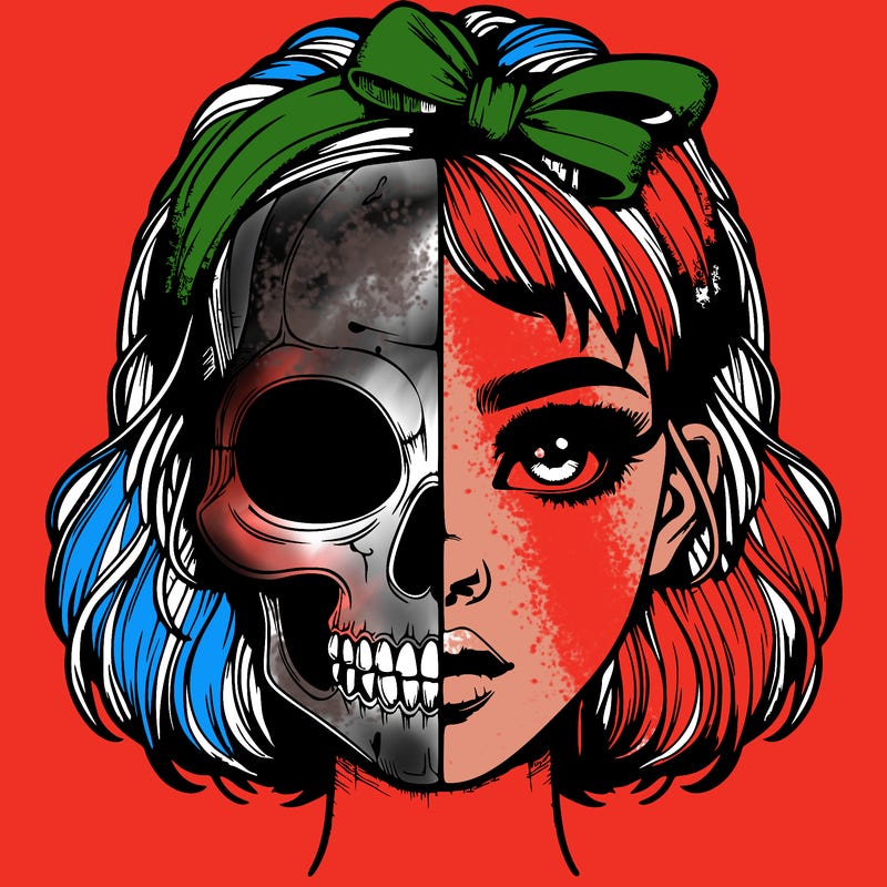 realistic girl with half skull mask
