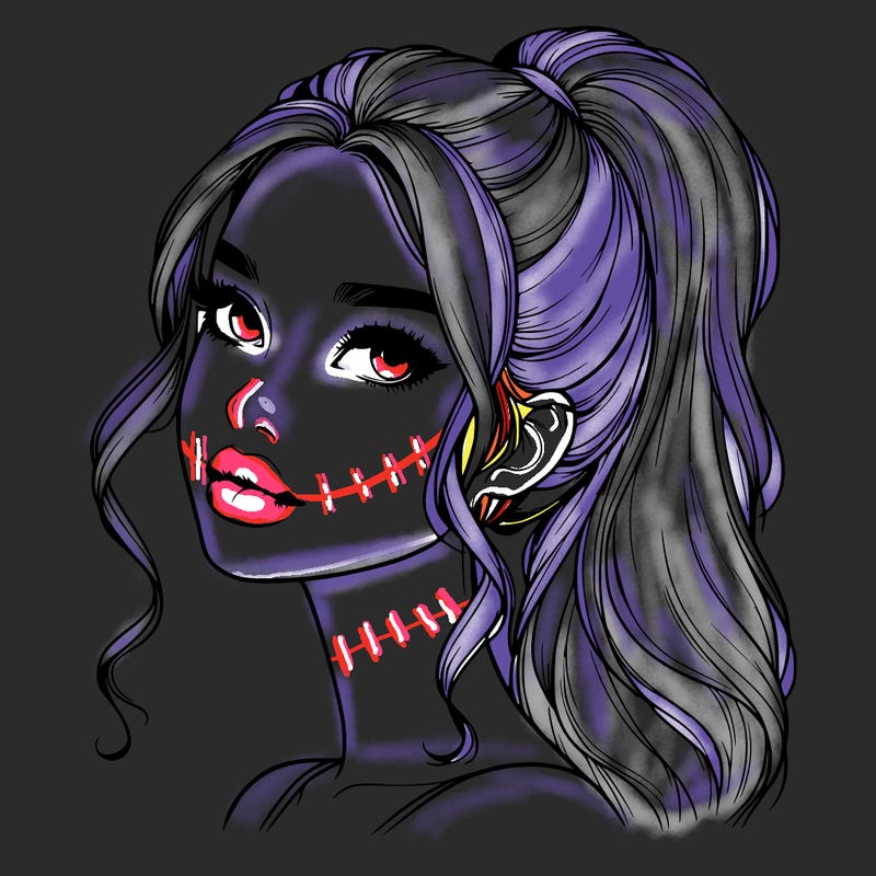 realistic girl with a ponytail on her hair and lips