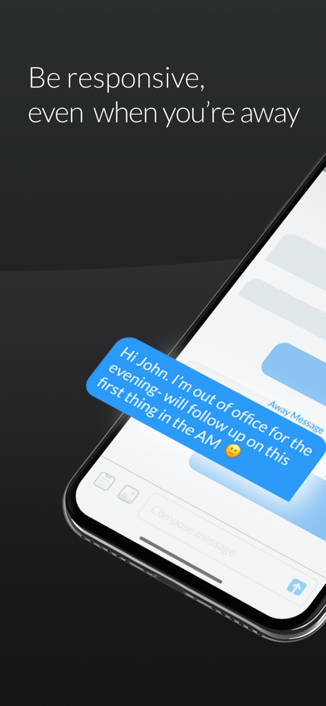 String — Modern Phone Inbox - Smartphone screen showing an automated out of office business text message reply from the String app