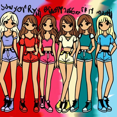 a group of girls wearing crop tops and shorts