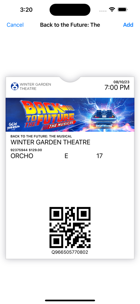 Mobile ticket for Back to the Future The Musical at Winter Garden Theatre