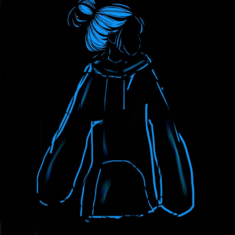 realistic girl with a oversized sweatshirt on and a bun