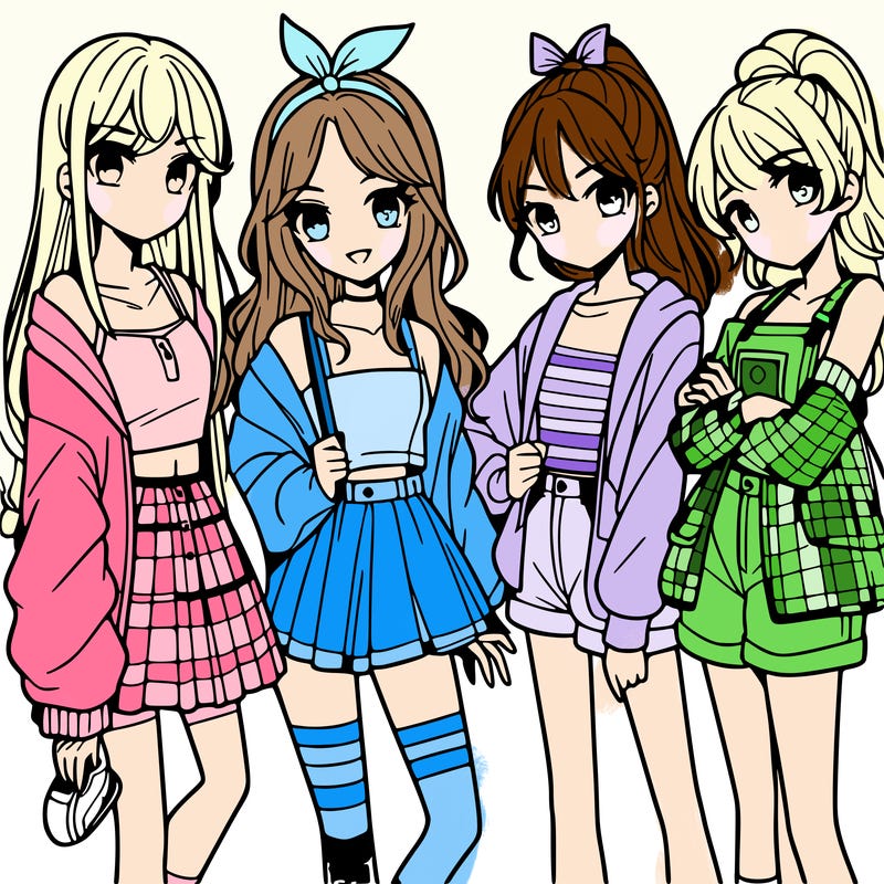teen manga girls group of 4
