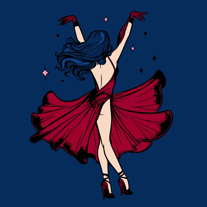 dancer dancing with a shimmery costume on realistic