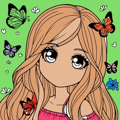 realistic girl with butterflies around her