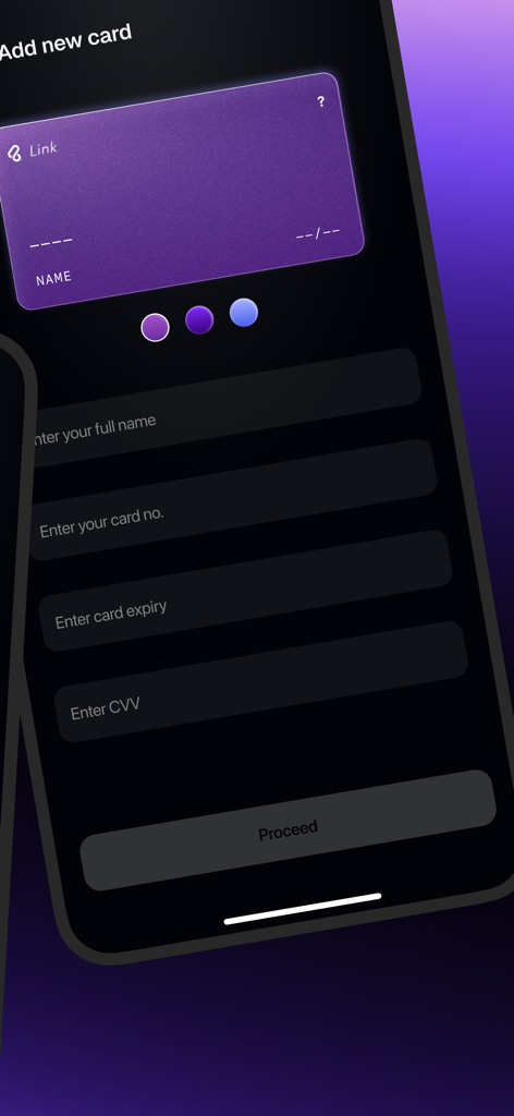 Link Wallet App - Tela para adicionar novo cartão no aplicativo financeiro Link Wallet