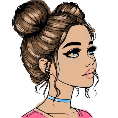 realistic girl with buns on the top of her head