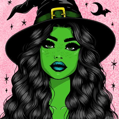 realistic witch girl with long hair and lips