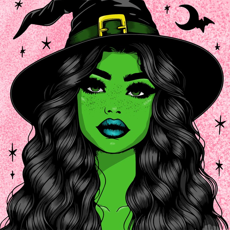 realistic witch girl with long hair and lips