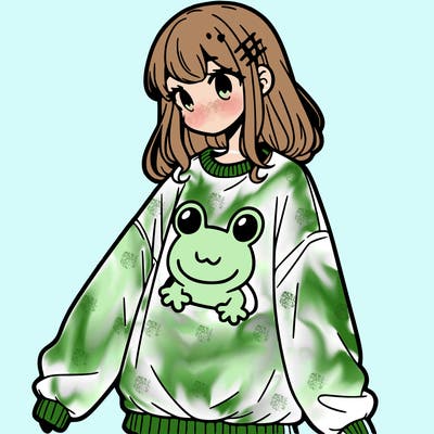 girl wearing frogging sweatshirt