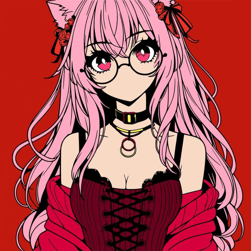 anime girl realistic with hot glasses and cat ears