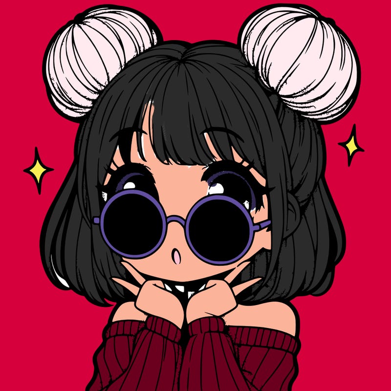 manga girl with hairbuns and sun shape sunglasses