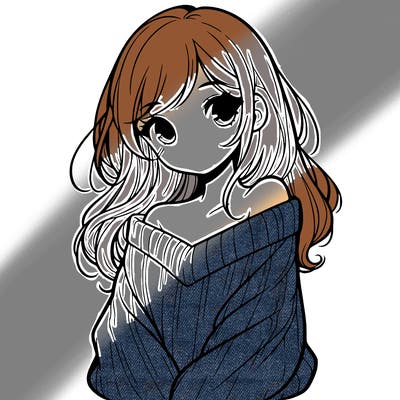 shy pretty girl wearing a sweater that is falling off one shoulder portrait