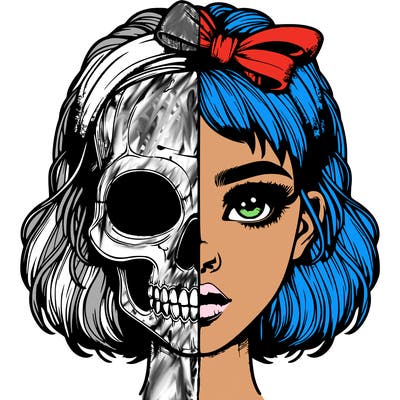 realistic girl with half skull mask