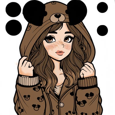 realistic girl in a animal pjs hoodie