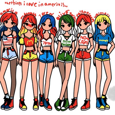 a group of girls wearing crop tops and shorts