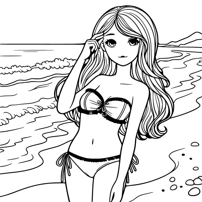 girl in a bathing suit at the beach realistic