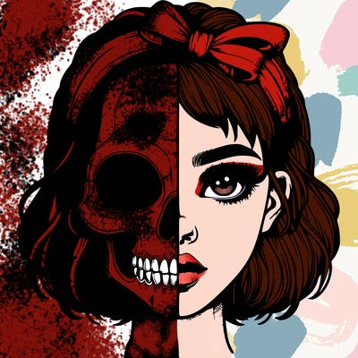 realistic girl with half skull mask