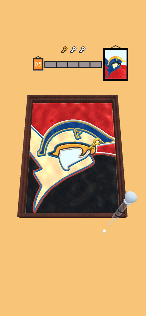 Paint Dropper - Paint Dropper 모바일 게임의 색상 바꾸기 퍼즐로, 액자에 담긴 역사적 초상화가 특징입니다.