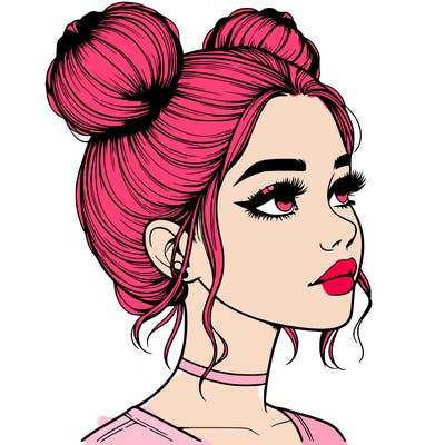 realistic girl with buns on the top of her head