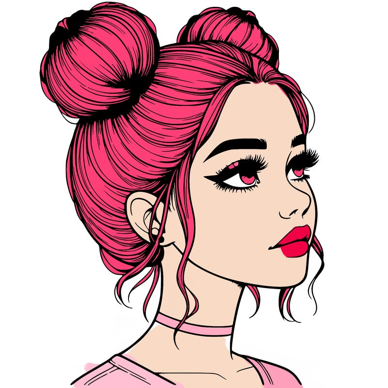 realistic girl with buns on the top of her head