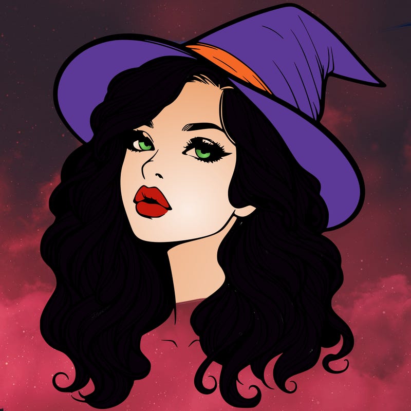 realistic witch girl with wavy hair and lips