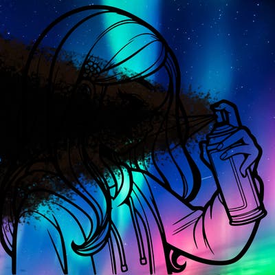 a realistic girl spray painting