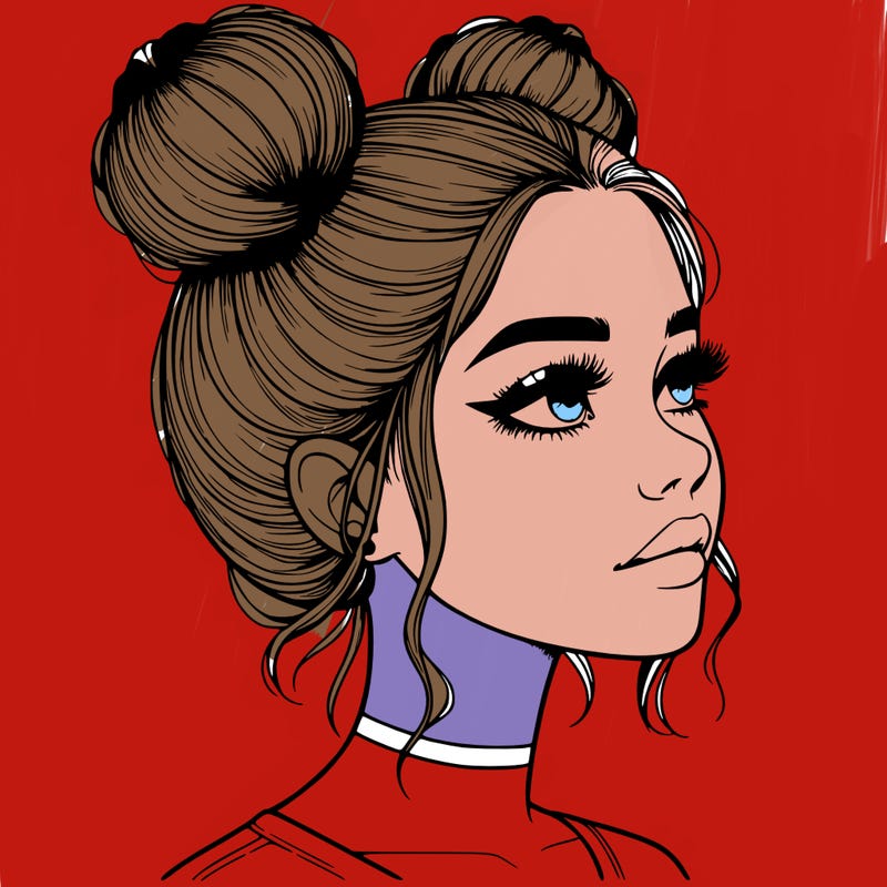 realistic girl with buns on the top of her head