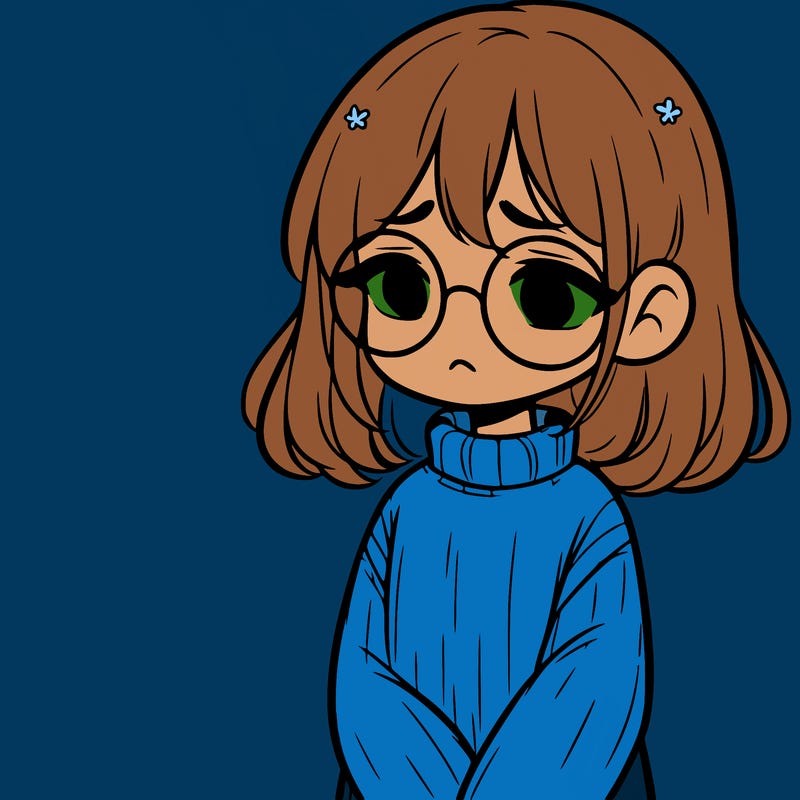 sad girl with glasses in a sweater