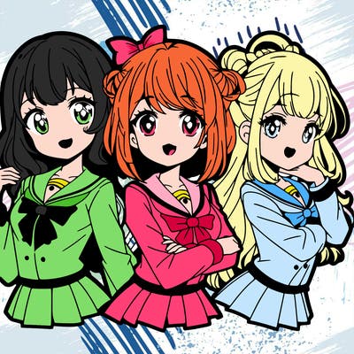 three anime girls