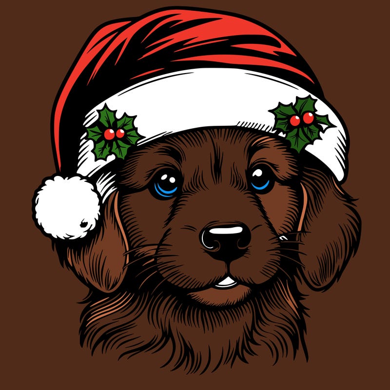 realistic dog wearing a santa hat