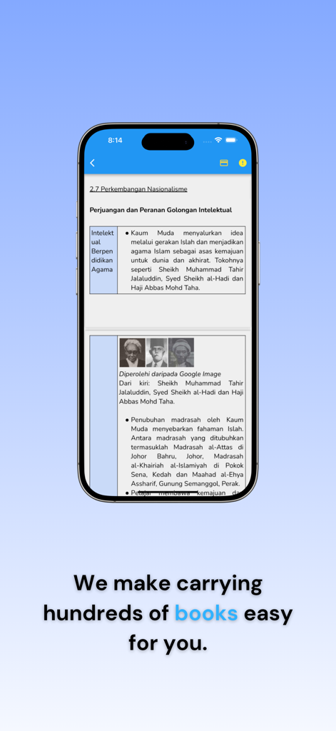 Mobile phone screen showing JomStudy app with Malaysian history revision notes.