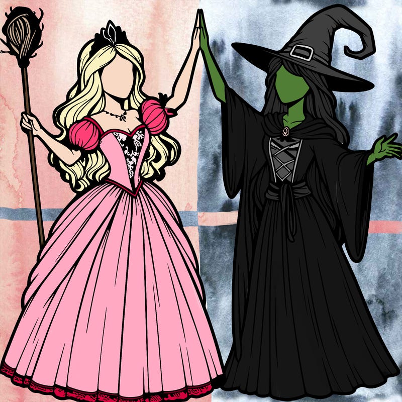 detailed realistic split of a princess and a witch