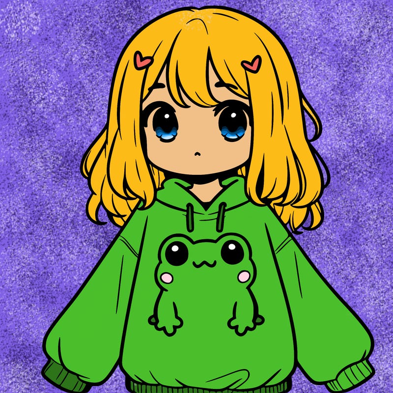 girl wearing frogging sweatshirt