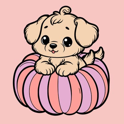 cute little puppy in a pumpkin