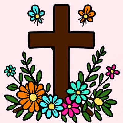 cross with flowers