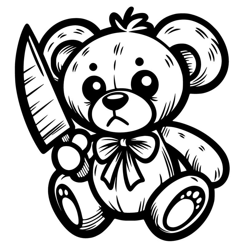 scary teddy bear with a knife