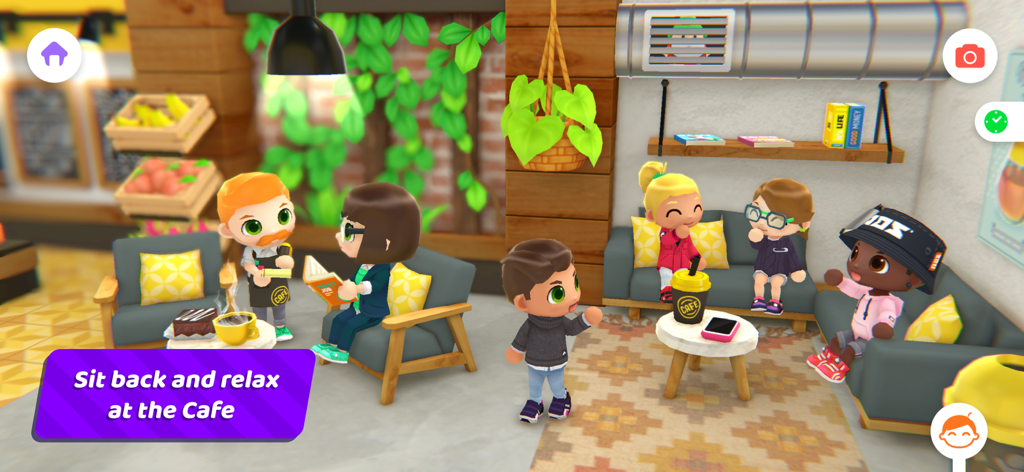 Personajes relajándose y socializando en un ambiente de cafetería vibrante en Urban City Stories