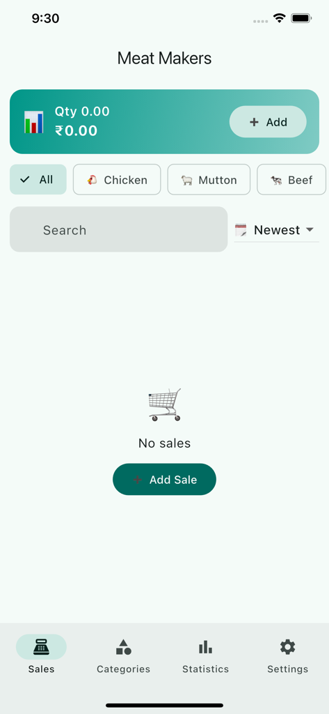 Meet Makkers - The sales management screen of the Meat Makers app with meat product categories.