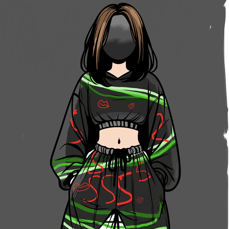 realistic girl faceless with baggy pants and a crop top