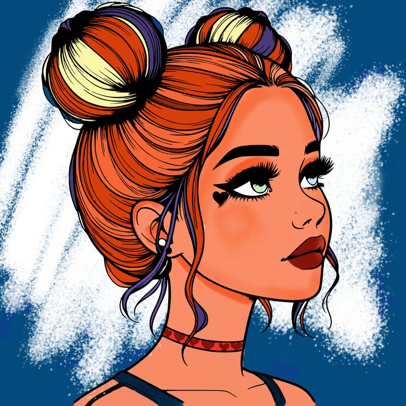 realistic girl with buns on the top of her head