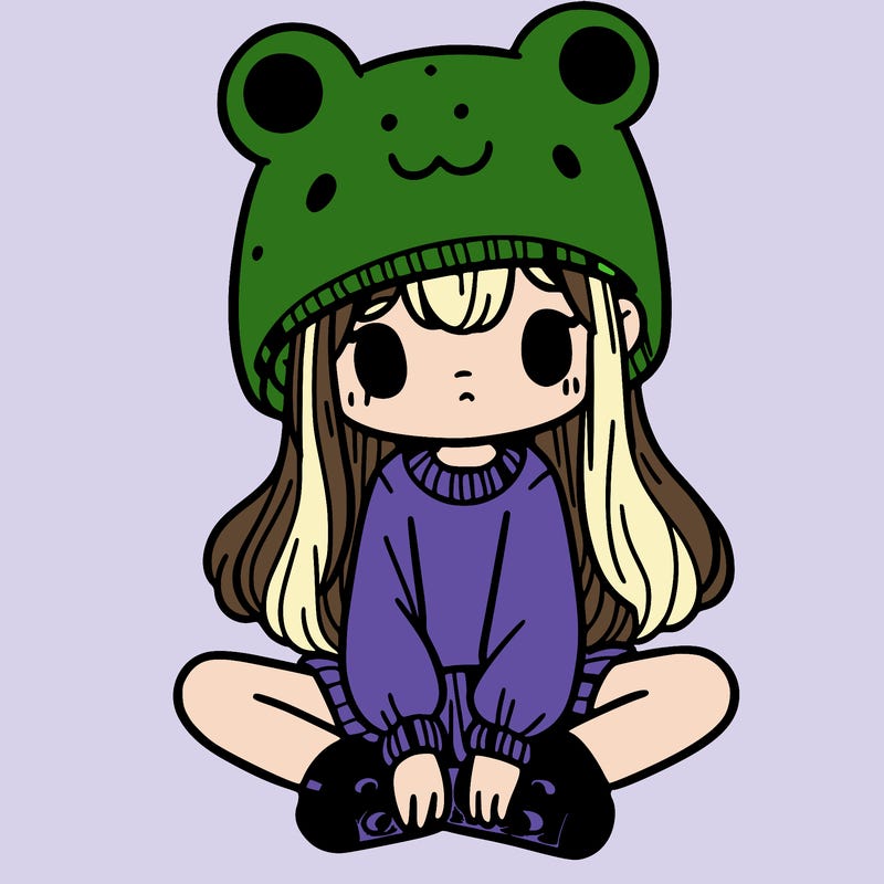 a girl wearing a frog hat and some frog socks