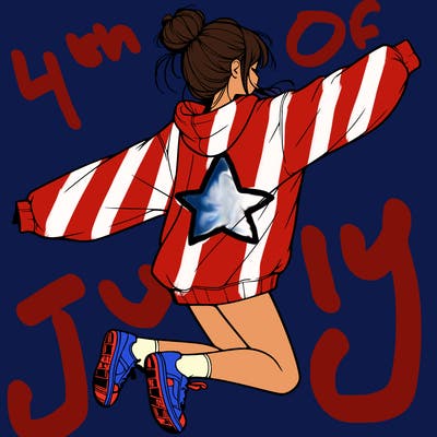 realistic girl jumping with a bun and oversized sweatshirt