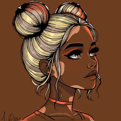 realistic girl with buns on the top of her head